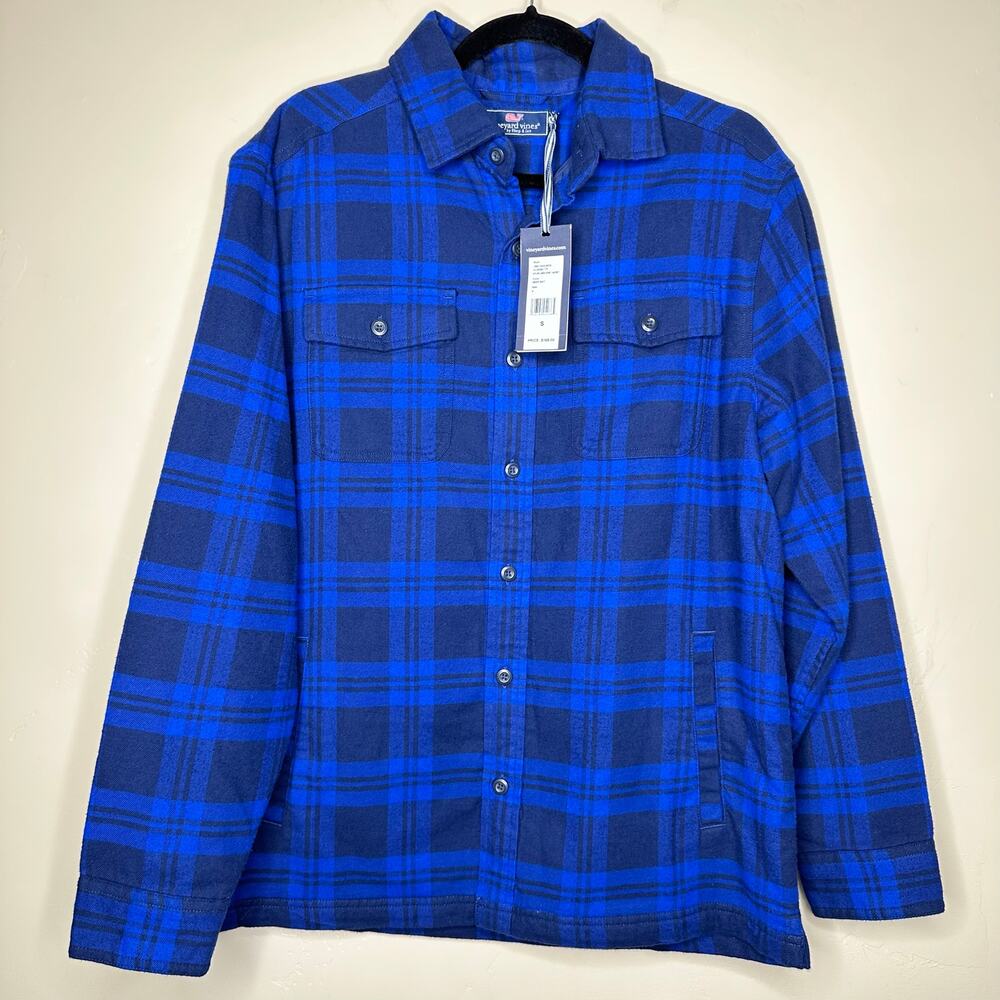 Vineyard Vines Shirt Jacket Nylon Lined Plaid Blue Flannel Shacket NEW $168